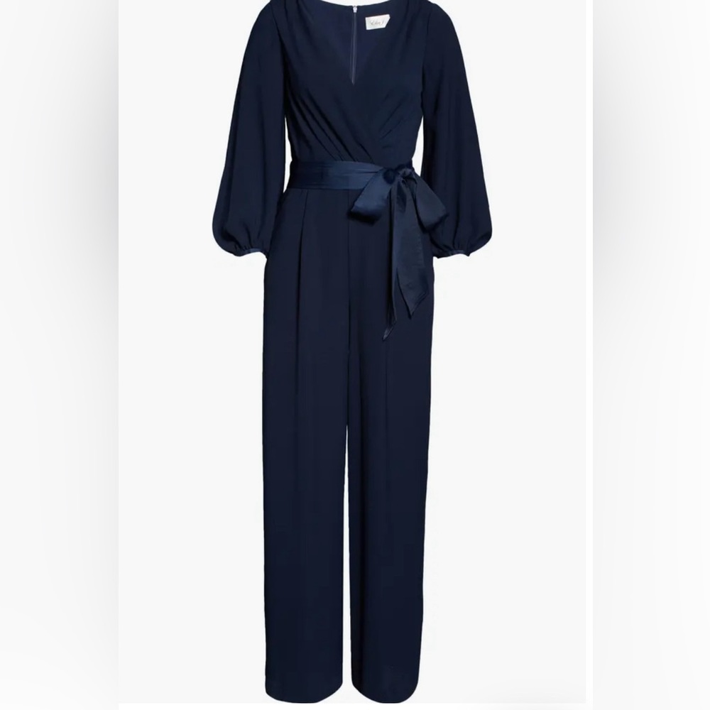 Eliza J Navy V-Neck Wrap Jumpsuit with Belt - Picture 5 of 8